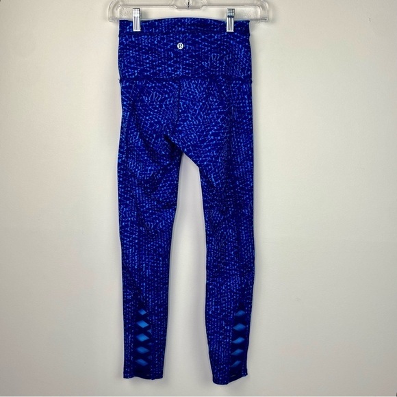 Lululemon Pure practice pant athletic leggings blue criss cross back size 4 - Picture 3 of 9